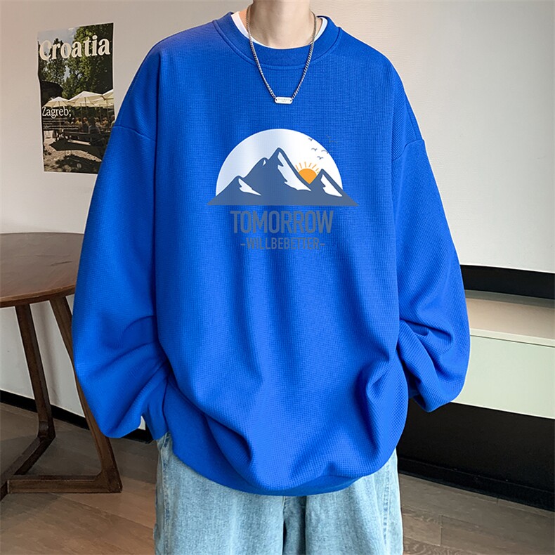 华夫格卫衣圆领卫衣男大码长袖t恤男外套HW76235-P30加绒款-P40,男装卫衣,电商A040