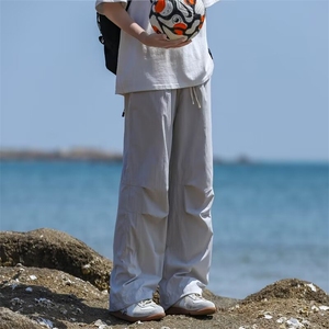 美式机能冲锋裤男女夏季款速干潮牌冰丝褶皱直筒速干长裤宽松型图片