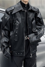 美式复古高街白色皮衣外套男春秋款潮牌小众高级感短款机车服夹克，男装夹克，星座505-2（原电商A260-1)