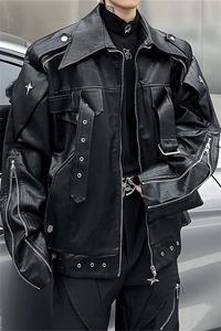 美式复古高街白色皮衣外套男春秋款潮牌小众高级感短款机车服夹克图片