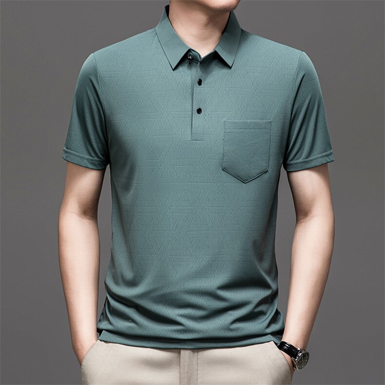 中年男士冰丝短袖Polo衫夏季商务休闲时尚翻领真口袋半袖T恤潮,男装Polo衫,电商B212（原钱塘6029）