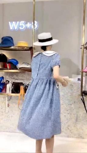 DG887夏季新款韩版甜美风双层娃娃领系带气质淑女连衣裙,女装连衣裙,L·H·X