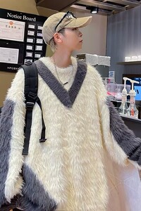 美式小众设计感毛衣男女高级假两件慵懒风长毛针织衫55644-p65图片