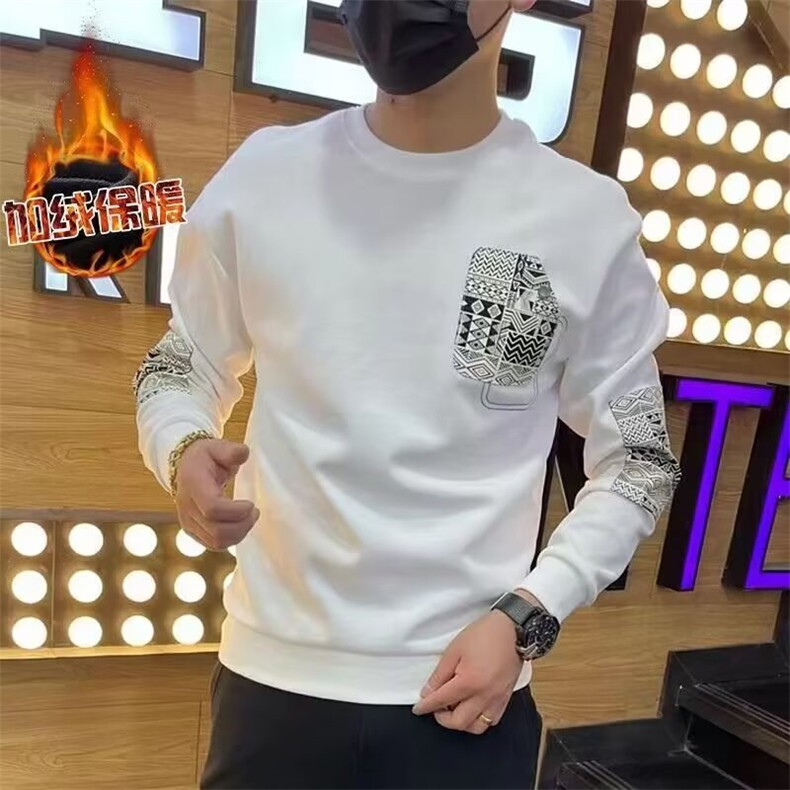 秋冬季新款个性印花卫衣男潮牌加绒休闲百搭长袖网红圆领打底上衣,男装T恤,星座506A