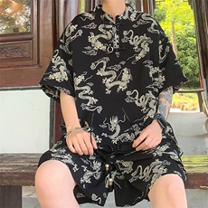 DSA028-TZ2402特P50量大优供视频新风龙纹冰丝短袖短裤套装男，男装休闲套装，电商A028