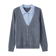 现货2025秋冬方领毛衣女士假两件套头长袖秋冬打底针织衫上衣厚，女装毛呢外套，韩然一族