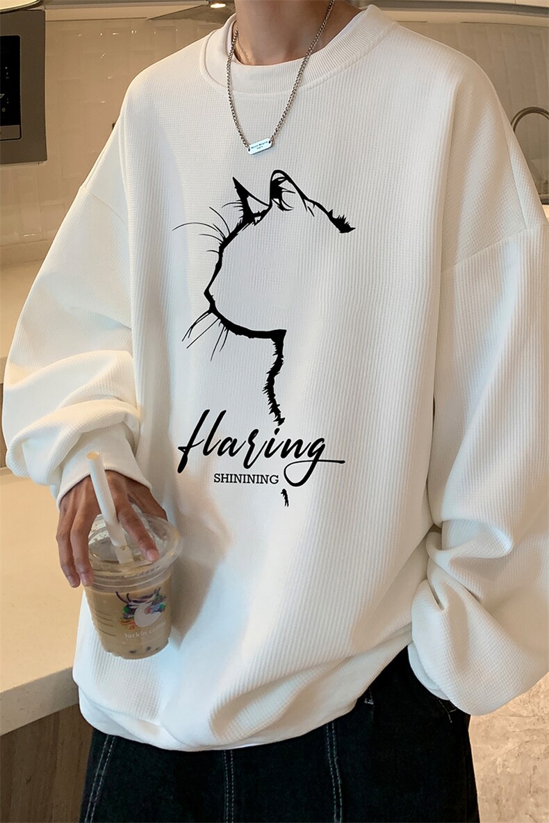 华夫格卫衣圆领卫衣男大码长袖t恤男外套HW76344-P30加绒款-P40,男装卫衣,电商A040