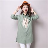 印花排扣2021年秋季简约时尚潮流文艺青春，女装衬衫，独衣靓