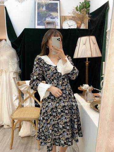 法风拼接连衣裙，女装连衣裙，Mu Mu