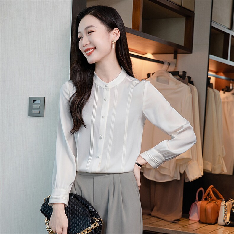 重磅立领真丝衬衫女长袖真丝上衣小衫2026早春新款职业通勤衬衣,女装衬衫,阿舍尔精品