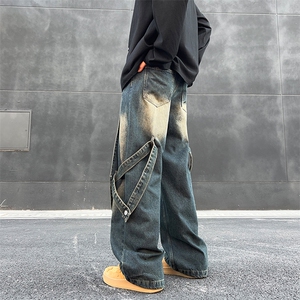 2024新款设计感工装牛仔裤男欧美hiphop阔腿休闲长裤 K7570-P56图片