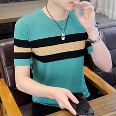 7930-P45夏季休闲时尚短袖毛衣男打底衫欧货T恤潮牌针织衫，男装T恤，电商D310B-1