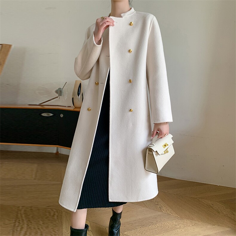 时尚百搭简约羊毛大衣慵懒风秋冬单品显瘦修身长款外套，女装双面呢大衣，乾庄羊绒