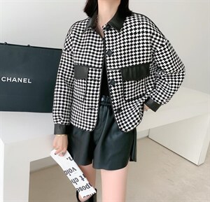皮拼格子外套图片