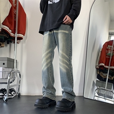 美式高街牛仔裤水洗做旧微喇修身vibe裤子1213-NZ22-P55，男装牛仔裤，星座1213