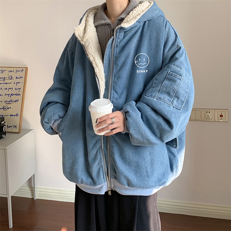 控价158牛仔外套男大码加厚加绒棉衣男羊羔毛棉服男NM53072-P140,男装棉衣,电商A040