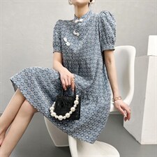 2022新款水洗牛仔镂空刺绣韩版风连衣裙，，女装连衣裙，序儿