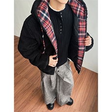羊羔毛棉服男拼接格子冬季设计感保暖外套D51205-TP95178，男装棉衣，电商A102