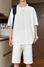 特批P55无差价夏季冰丝凉爽短袖T恤短裤男拼接撞色两件套装TZ302，男装休闲套装，电商A001