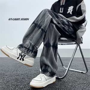 美式hiphop阔腿牛仔裤男直筒宽松长裤潮牌痞帅高街裤子N6432-p45图片