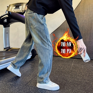 加绒牛仔裤 秋冬新款男士直筒弯刀裤牛仔长裤直筒裤901N40加绒P68图片