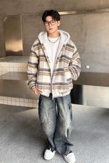秋冬款格子款羊羔毛棉服加绒连帽加厚外套A071-5024-P118，男装棉衣，电商A071