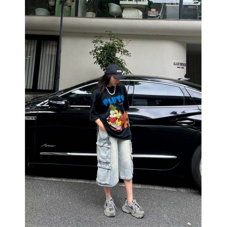 多口袋工装七分牛仔裤男女韩版潮流2026夏季ins短裤子RK2602-P59,男装牛仔裤,星座412-2