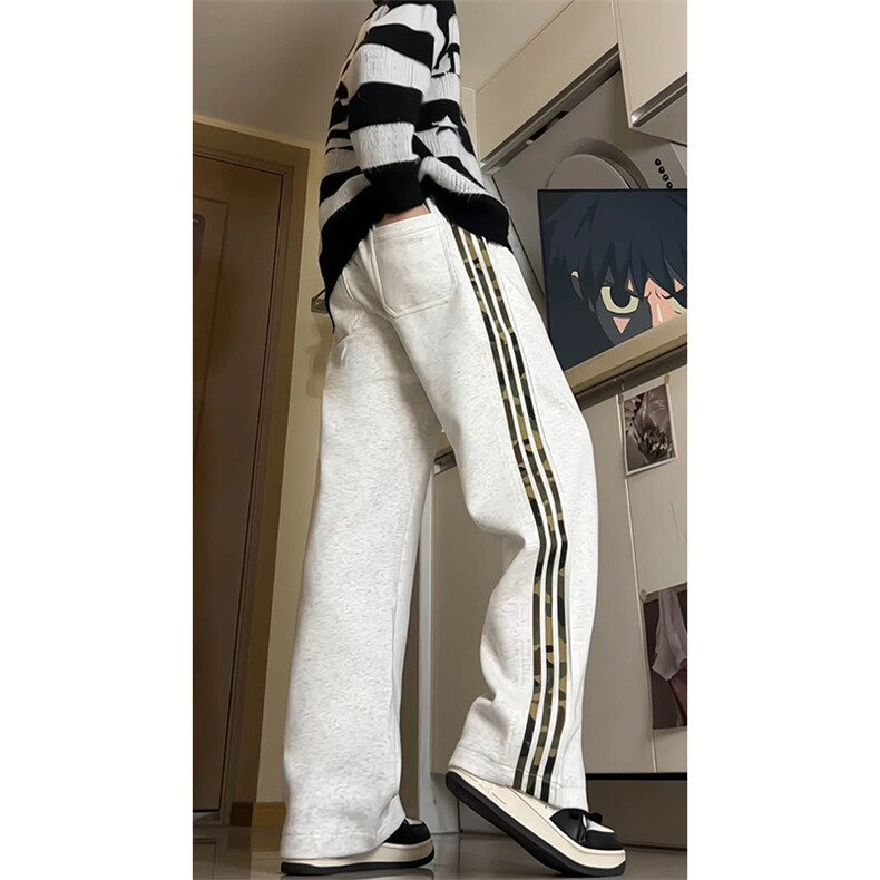 65%棉重磅卫裤直筒休闲裤ocus白花灰迷彩条纹裤子特P45，男装休闲裤，电商D205