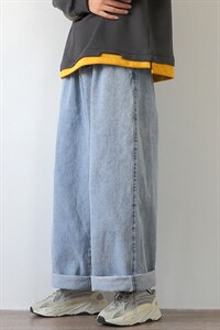 2023春季木地板新日系大码男休闲直筒大裤脚阔腿牛仔裤N8021-P50图片