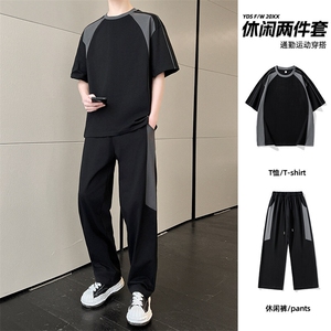 短袖t恤男士夏季ins潮牌帅气百搭运动套装休闲搭配一套上衣服图片