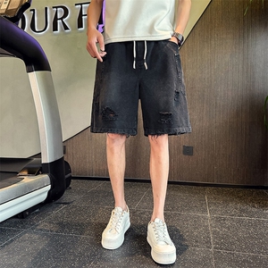 D30517-P68  夏季新款美式复古破洞牛仔裤男渐变水洗工装五分裤图片