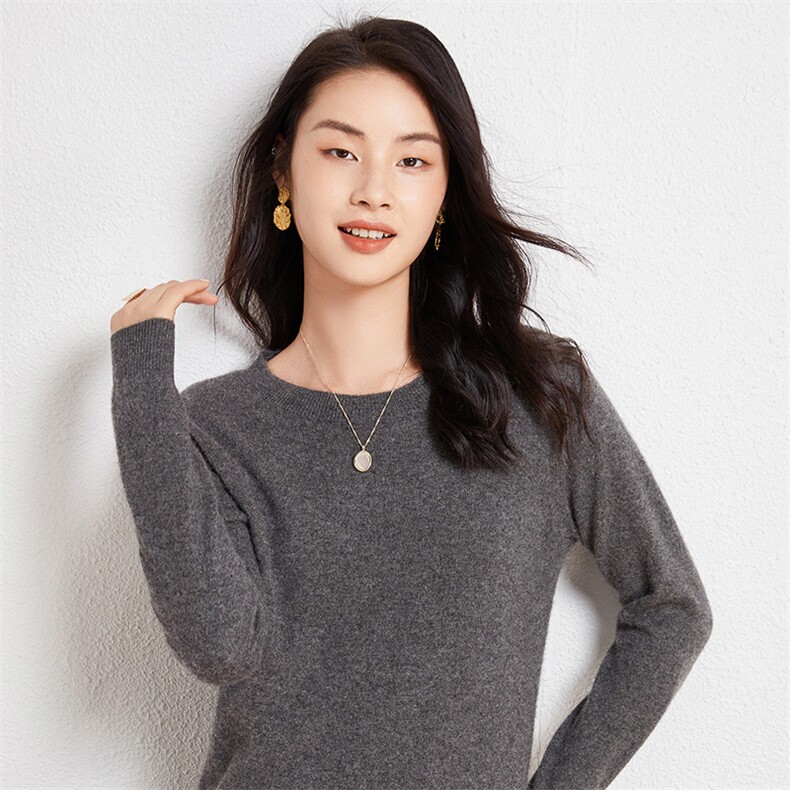 秋冬新款圆领套头35%羊绒衫女纯色修身韩版打底针织衫毛衣女,女装羊绒衫,兰皓羊绒