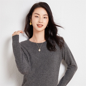秋冬新款圆领套头35%羊绒衫女纯色修身韩版打底针织衫毛衣女图片