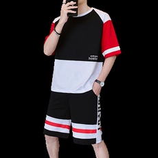 新款男士纯棉套装男夏季青少年休闲宽松帅气短袖t恤男套装F214P58，男装休闲套装，电商A086
