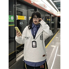 美式潮牌格子衬衫假两件连帽卫衣男女秋冬学院风WY3080，男装衬衫，星座516A