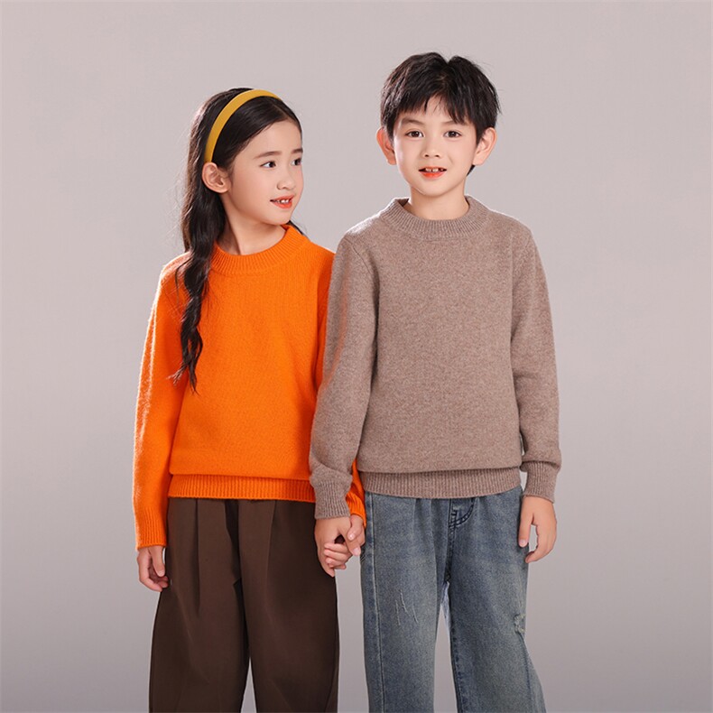 双股童装半高领男女同款纯色舒适羊毛衫,童装儿童羊毛衫,拓晨羊绒