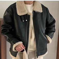 816B-PY015-P150冬季韩男士羊羔毛翻领皮衣宽松阔版加厚外套，男装皮衣，星座816B