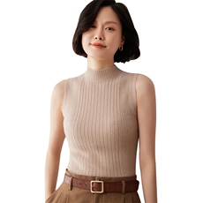 秋冬新款洋气时尚百搭显瘦女款一线成衣半高领无袖衫，女装背心吊带，艾巧羊绒