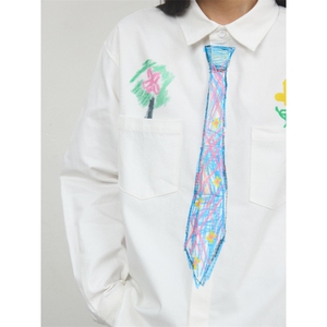 蜡笔手绘领带白衬衫男款春夏设计感学院风涂鸦dk衬衣潮CY1099-P46图片