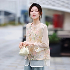 重工钉珠刺绣新中式风背心套装女2026年春夏新款搭配两件套，女装套装/套裙，鑫源服饰