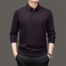 翻领POLO衫男士春秋季2023新款中年纯色长袖T恤爸爸秋装上衣服，男装T恤，电商B212（原钱塘6029）