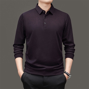 翻领POLO衫男士春秋季2023新款中年纯色长袖T恤爸爸秋装上衣服图片