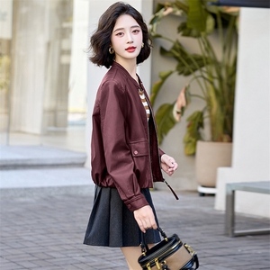 时尚立领小款皮衣外套女2025春秋新款宽松休闲气质短款皮夹克上衣图片
