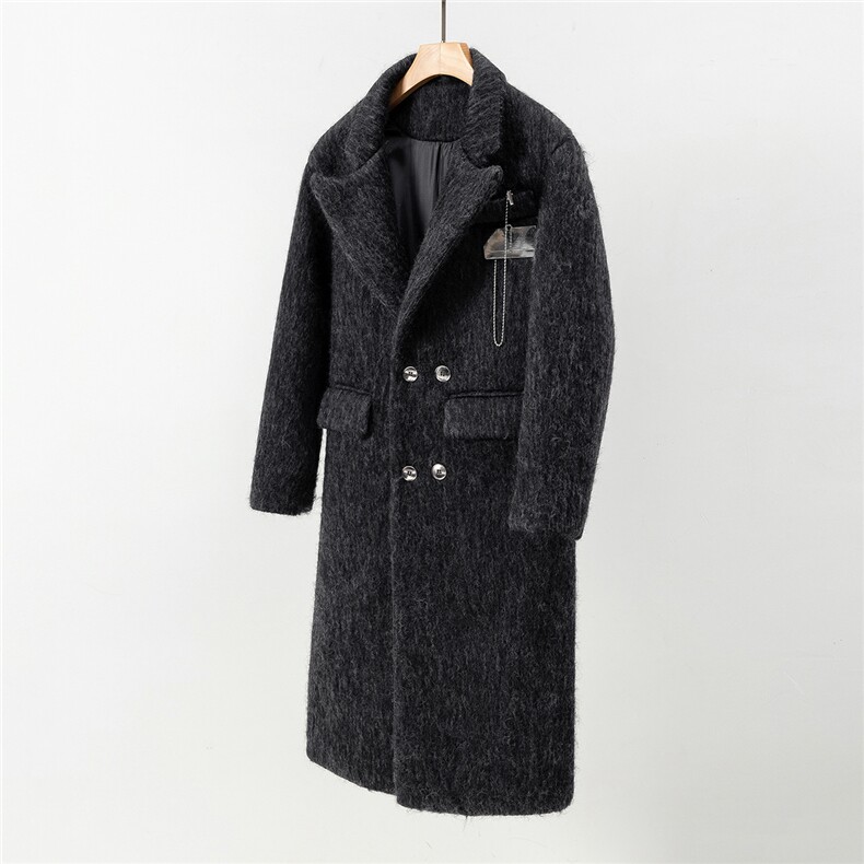 白底长毛马海毛财阀灰金属装饰西装领加厚羊毛大衣77936P210控298，男装毛呢大衣，星座226-1