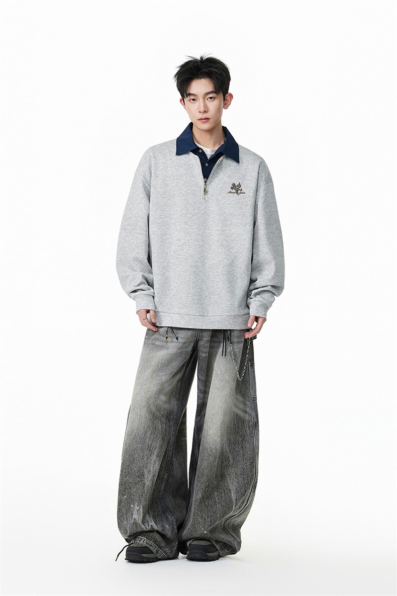 半拉链小马刺绣卫衣假两件休闲长袖polo衫男女CC63095-TP4589,男装卫衣,电商A102