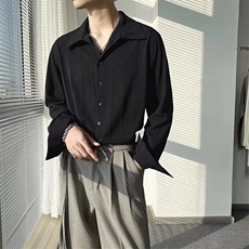 百搭白色长袖衬衫男春秋季潮流宽松大码休闲衬衣翻领外套慵懒流行，男装衬衫，星座506A