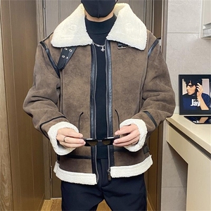 68802-P208冬季加绒皮毛一体外套男短款羊羔毛棉衣韩版宽松夹克潮图片