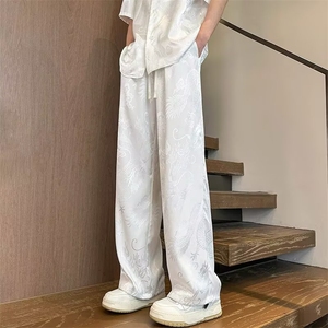 风薄款龙纹时尚阔腿裤男休闲裤夏季大码灯笼裤宽松九分裤男裤图片
