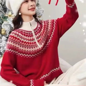 2025年秋季时尚潮流长袖立领拉链毛衣针织衫女图片