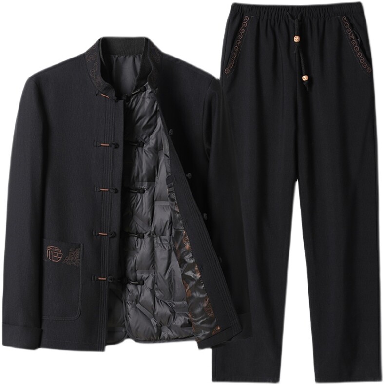 MJ-7108Y冬男士长袖休闲羽绒三件套套装中老年爸爸唐装风P300，男装民族服装，电商B360